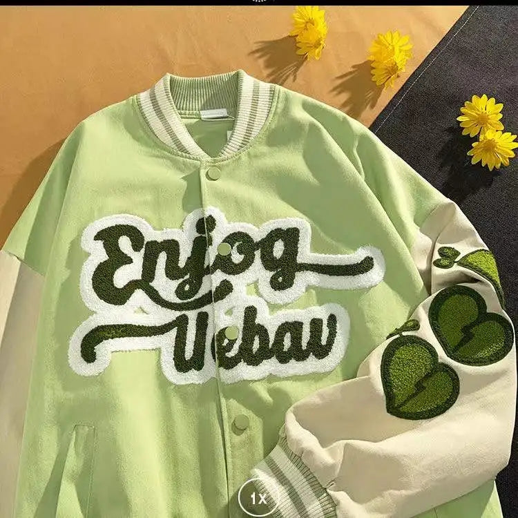 Heart Letter Embroidery Varsity Jacket