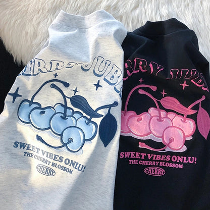Cherry Embroidery Loose Short Sleeve T-shirt