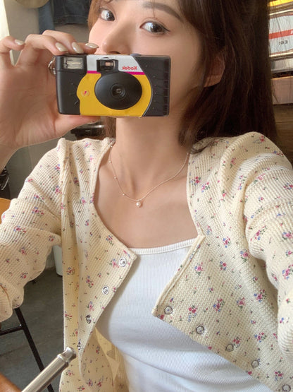 Floral V Neck Button Jacket