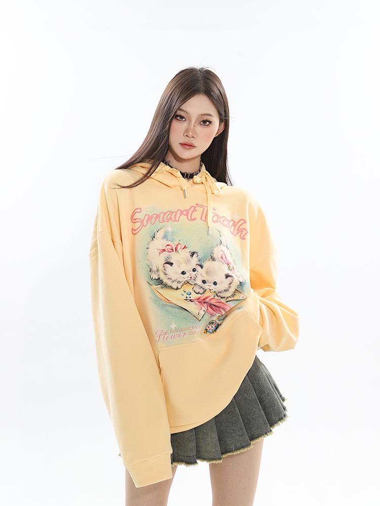 Yellow Kitten Print Sweater