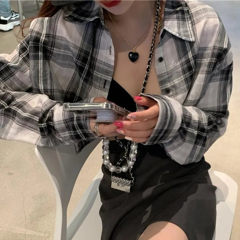 Plaid Long Sleeve Crop Top