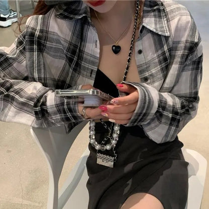 Plaid Long Sleeve Crop Top