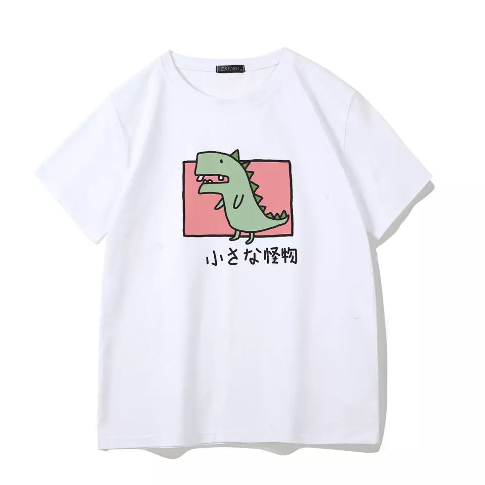 Cute Vintage Dinosaur Print Cartoon Short Sleeve Shirt T-shirt Tee Punk Funny Sweet Summer Casual E-Girl Kawaii Korean Japanese Harajuku Streetwear