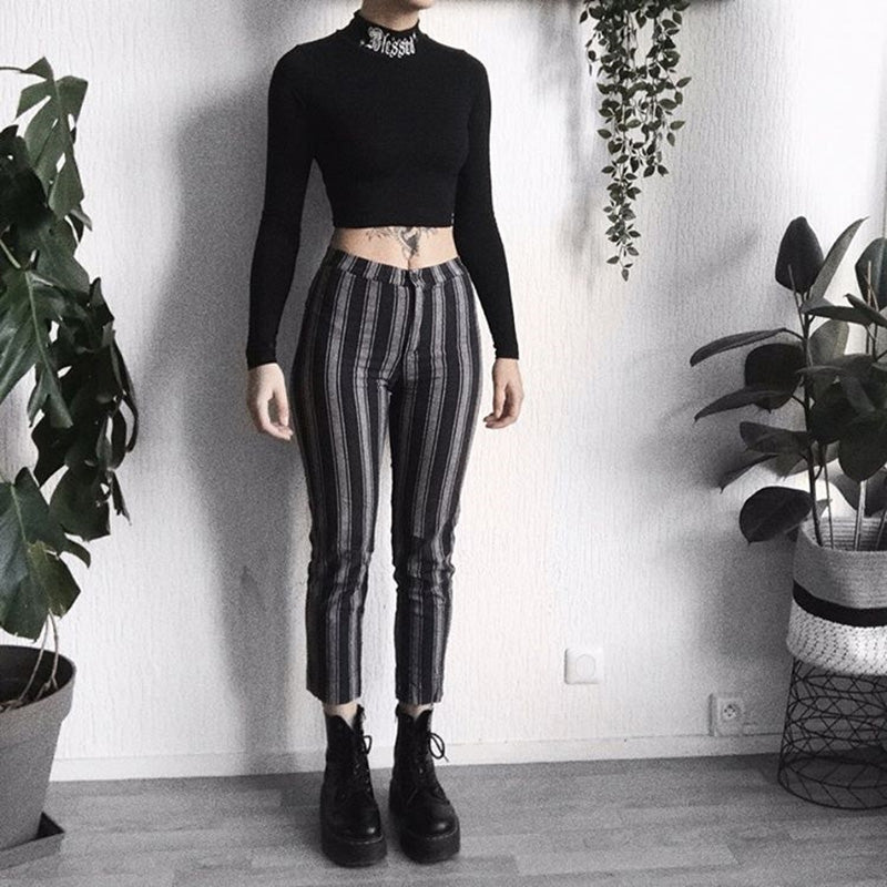 Black Rebel Letter Embroidery Turtleneck Crop Top Long Sleeve Shirt T-shirt Top Goth Punk Casual E-Girl Kawaii Korean Japanese Harajuku Streetwear