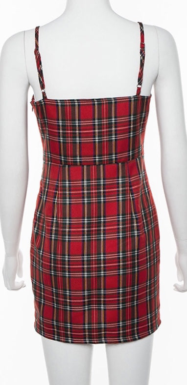Cute Sexy Red Plaid Checkered Mini Dress Party Bodycon E-Girl Kawaii Korean Japanese Harajuku Chinese Retro Streetwear Aesthetic