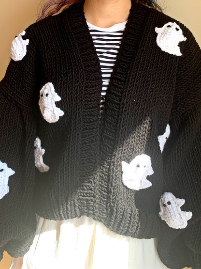 3D Black Ghost Crochet Sweater