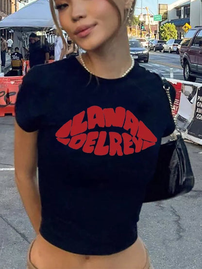 Music Letter Print Baby Cropped Short Sleeve T-shirt