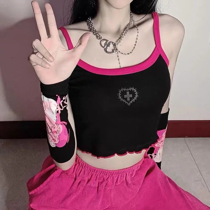 Cute Cross Pastel Sleeveless Crop Top Camisole Tank Goth Punk Aesthetic Casual E-Girl Kawaii Korean Japanese Harajuku
