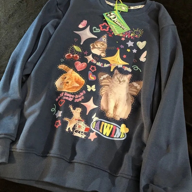 Cat Print Long Sleeve Shirt