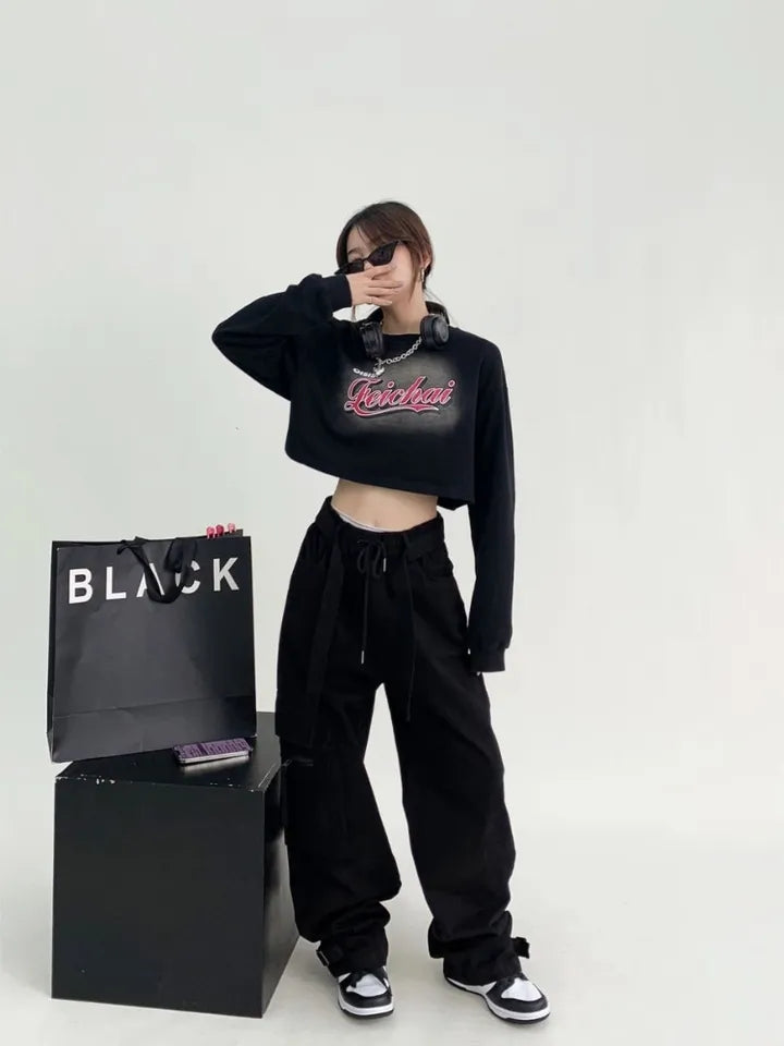 Brown Vintage Letter Print Oversized Long Sleeve Shirt