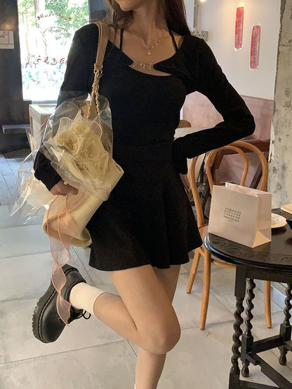 Black Halter Chain Long Sleeve T-shirt