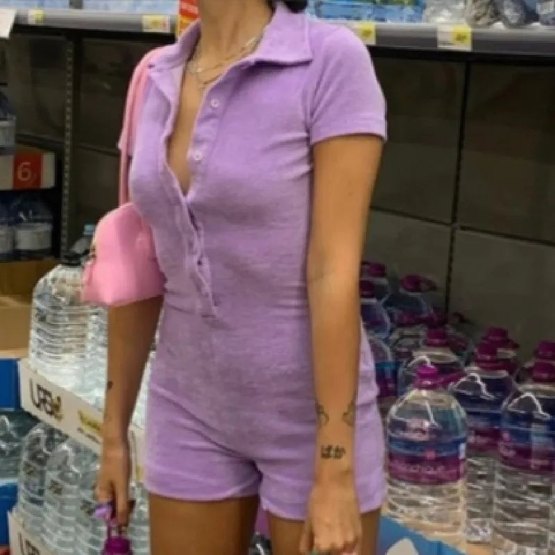 Purple Button Up Romper