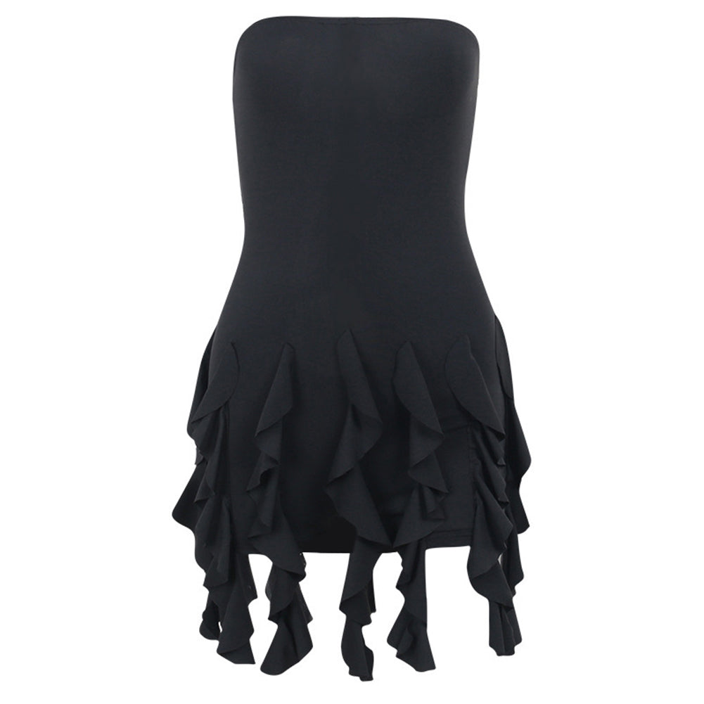 Black Ruffle Tassel Mini Dress