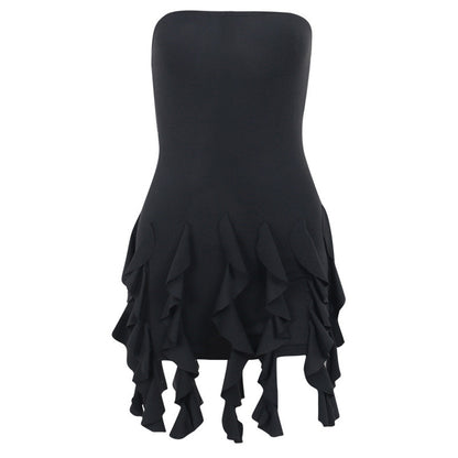 Black Ruffle Tassel Mini Dress