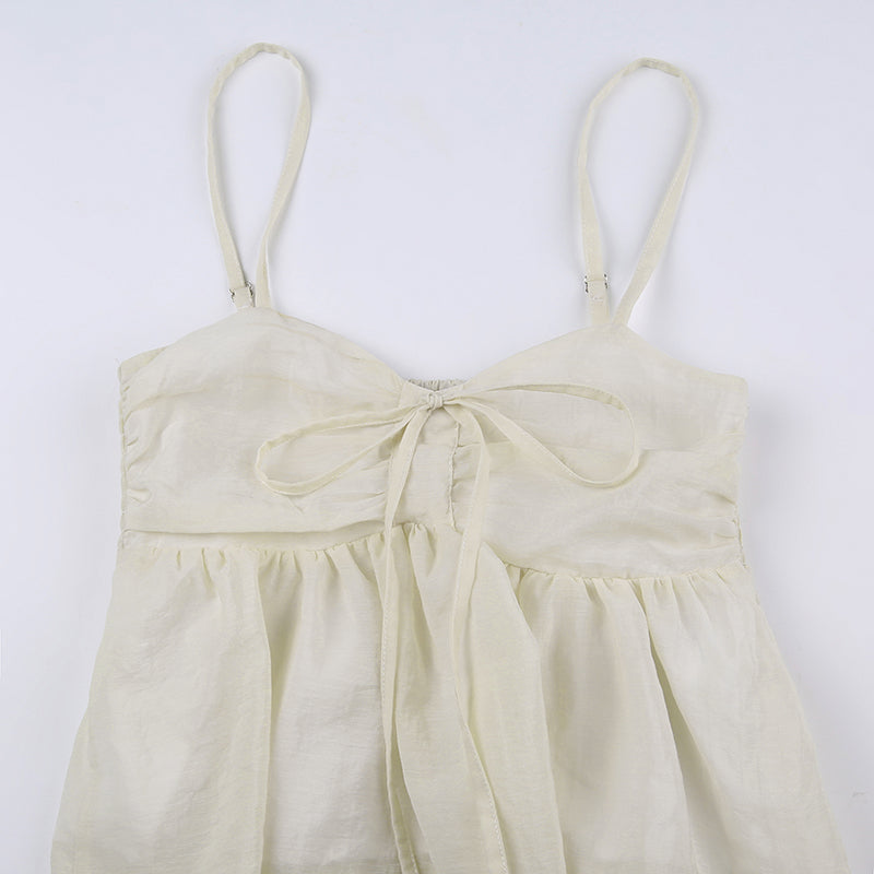 Yellow Double Layer Lace Up Top