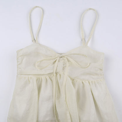 Yellow Double Layer Lace Up Top