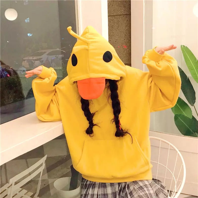 Cute 3D Yellow Duck Hoodie Long Sleeve Pullover Casual Aesthetic Casual E-Girl Kawaii Korean Japanese Harajuku