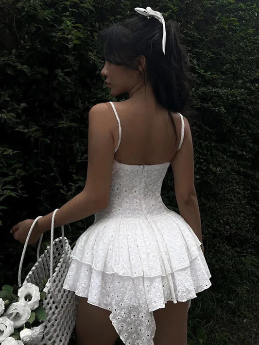 White Floral Lace Layered Dress