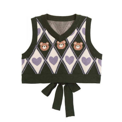 Bear Argyle Knit Sweater Vest