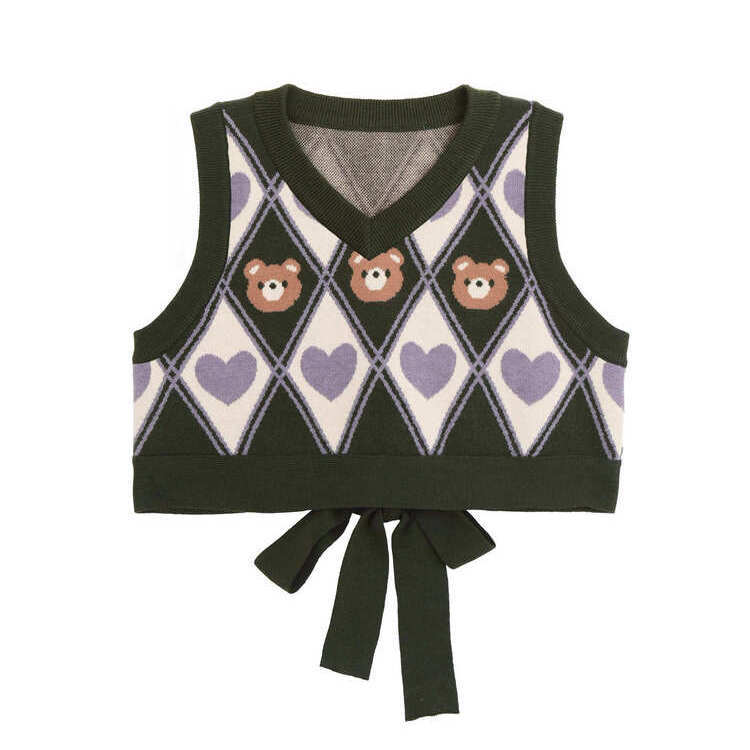 Bear Argyle Knit Sweater Vest