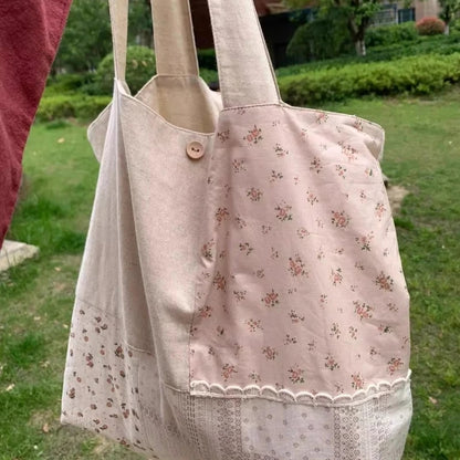 Flower Patchwork Contrast Print Tote Bag