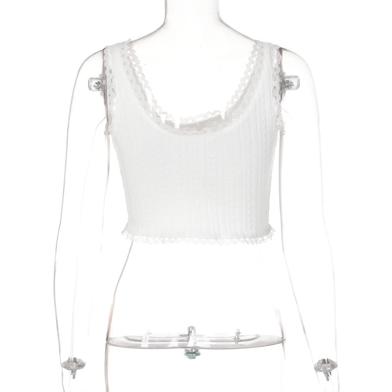 Lace Patchwork Bow Tank Top