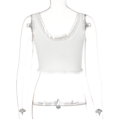 Lace Patchwork Bow Tank Top