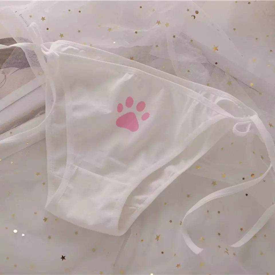 Cute Cat Claw Paw Print Anime Girl Low Waist Cotton Strap Underwear Lingerie Panties Aesthetic Casual Summer E-Girl Kawaii Korean Japanese Harajuku