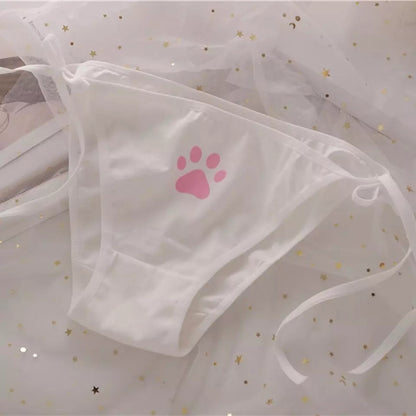 Cute Cat Claw Paw Print Anime Girl Low Waist Cotton Strap Underwear Lingerie Panties Aesthetic Casual Summer E-Girl Kawaii Korean Japanese Harajuku