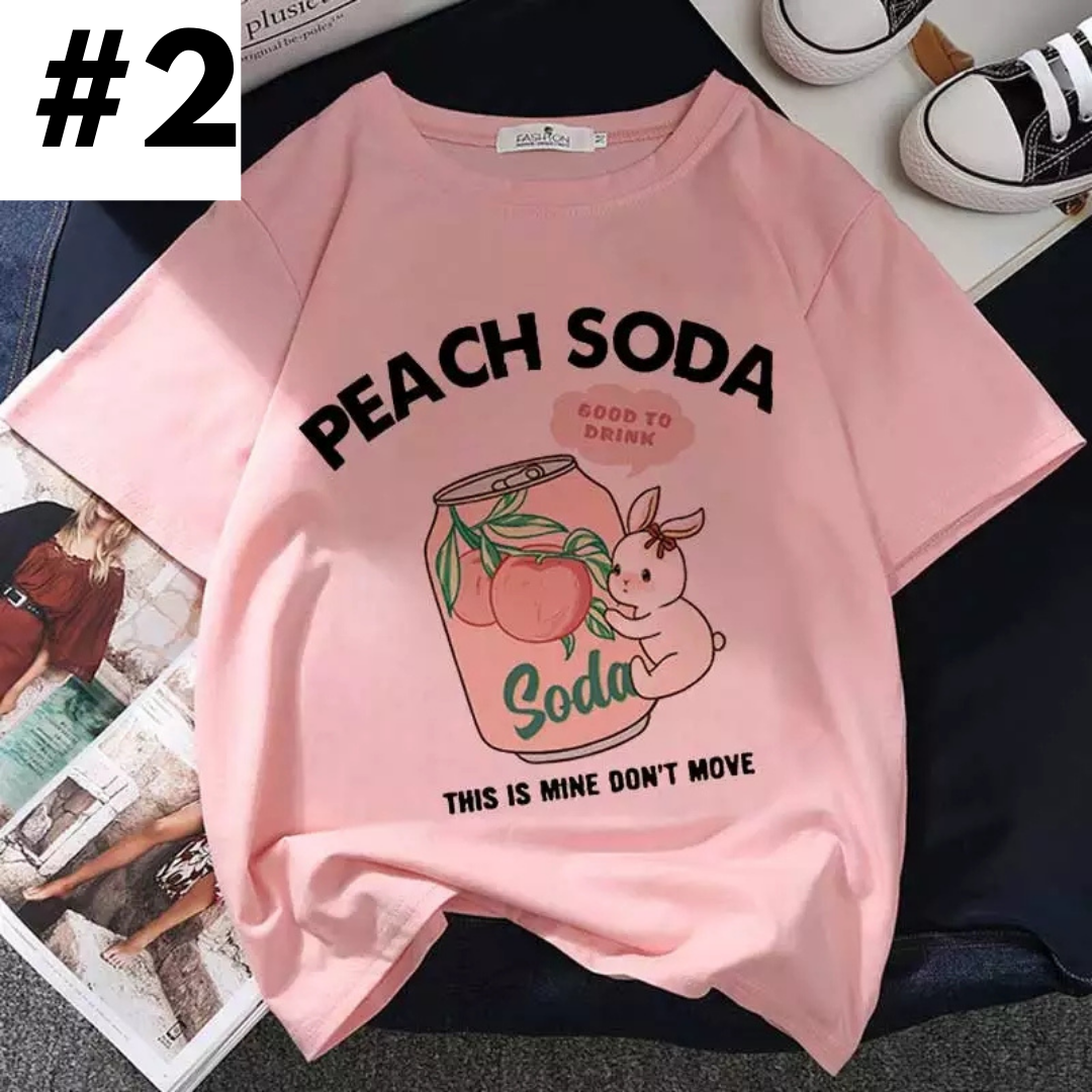 Cute Pastel Pink Strawberry Peach Juice Cartoon Print Loose Short Sleeve Shirt Aesthetic Casual E-Girl Kawaii Korean Japanese Harajuku