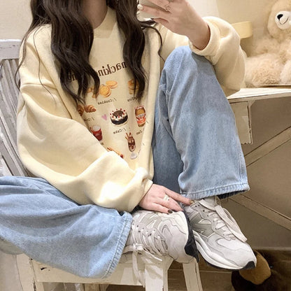 Snack Print Loose Fleece Pullover