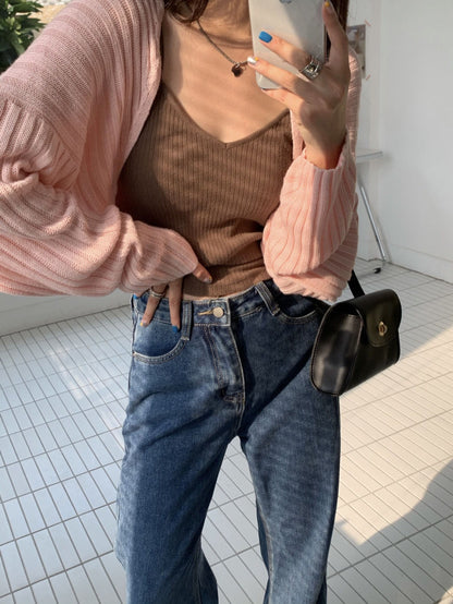 Pastel Bat Wing Knit Cropped Cardigan