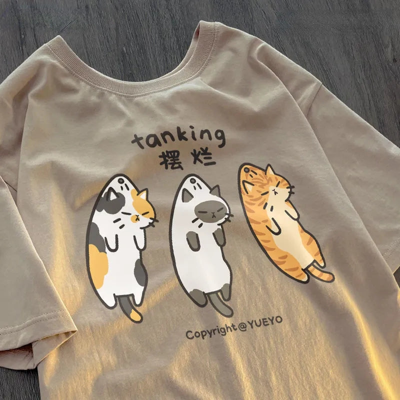 Funny 3 Cats Print Short Sleeve T-shirt