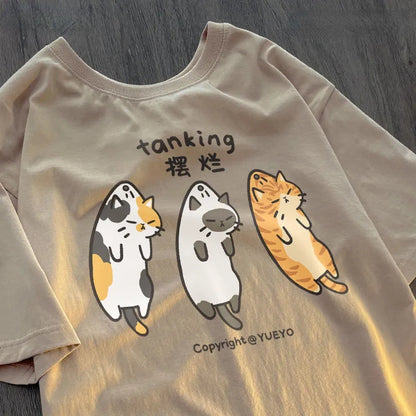 Funny 3 Cats Print Short Sleeve T-shirt