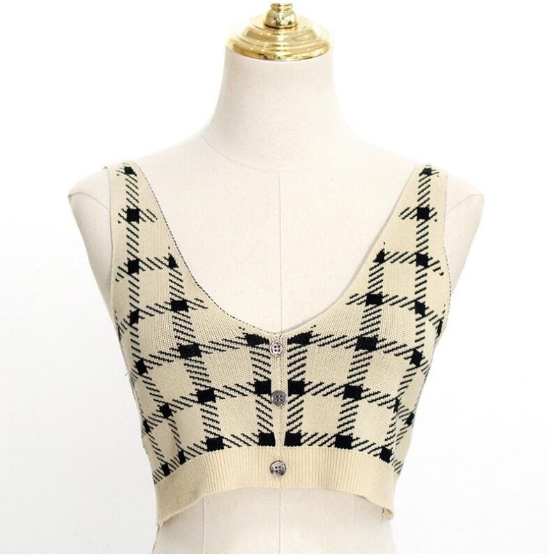 Cute 2 Pcs Gingham Plaid Sweater Knit Button Up Crop Top Shirt Tee T-shirt E-Girl Kawaii Korean Japanese Harajuku Chinese Retro Streetwear Aesthetic
