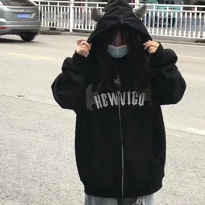 Demon Horn Oversized Zipper Hoodie