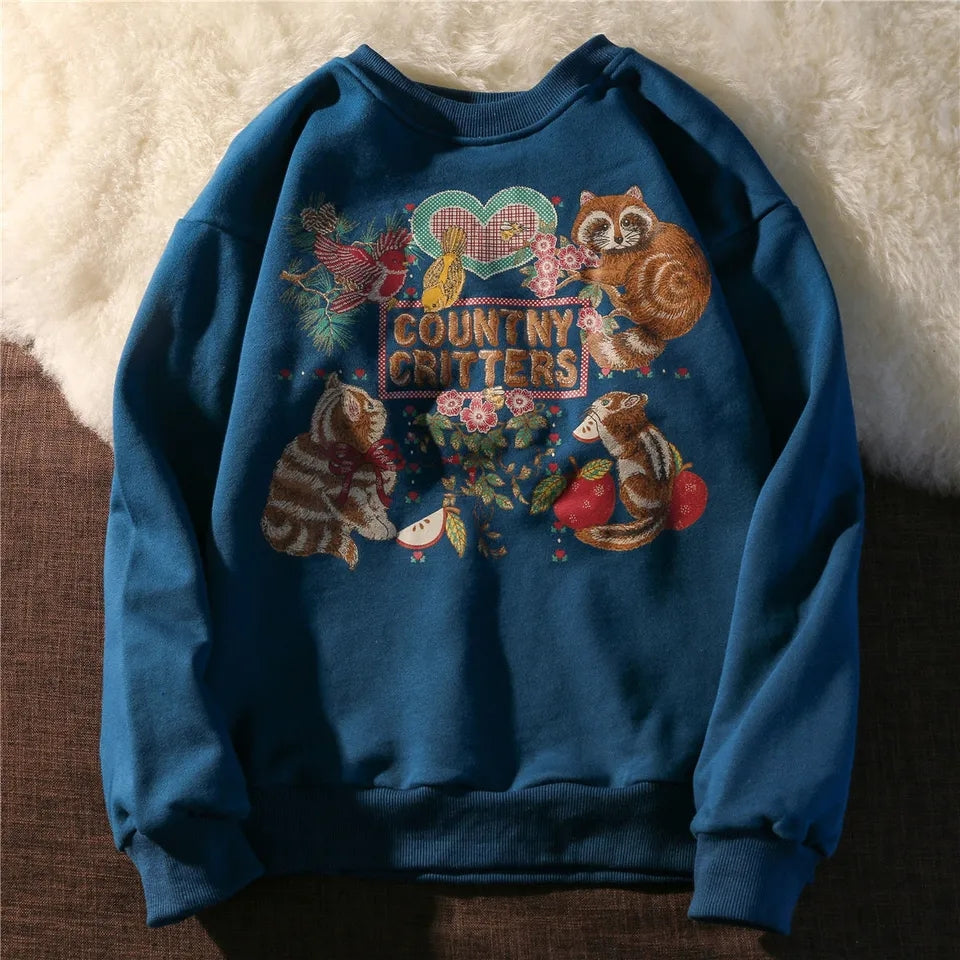 Vintage Animal Print Crew Neck Sweatshirt