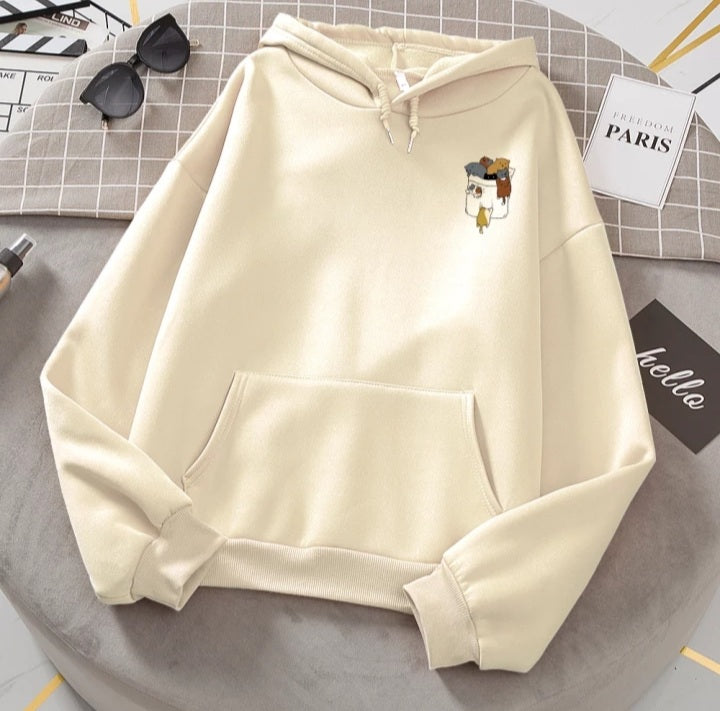 Cute Cat Cartoon Pocket Print Loose Fleece Hoodie Crewneck Pullover Sweatshirt Aesthetic Casual E-Girl Kawaii Korean Japanese Harajuku