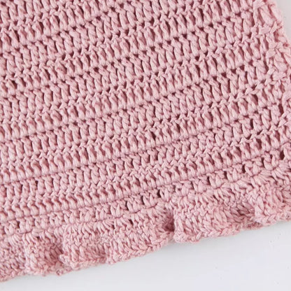 Pink Strawberry Crochet Knit Top + Sash Beach Mini Skirt