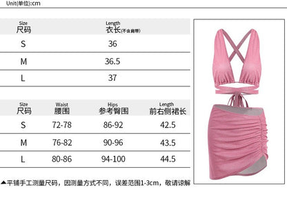 2PCS Pink Sequin Cut Out Tank Top + Mini Skirt