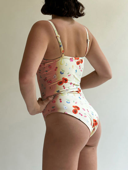 Vintage Floral Fruit Print One Piece Swimsuit