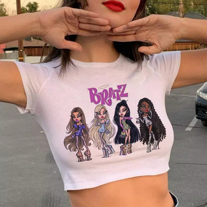 Doll Cartoon Graphic Print White Short Sleeve T-shirt