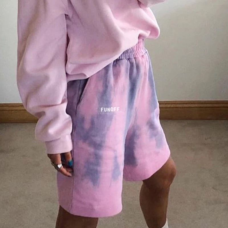 Cute Colorful Tie Dyed Print Casual Sweat Short High Waisted Pants Bottom E-Girl Kawaii Korean Japanese Harajuku Chinese Retro Streetwear Aesthetic
