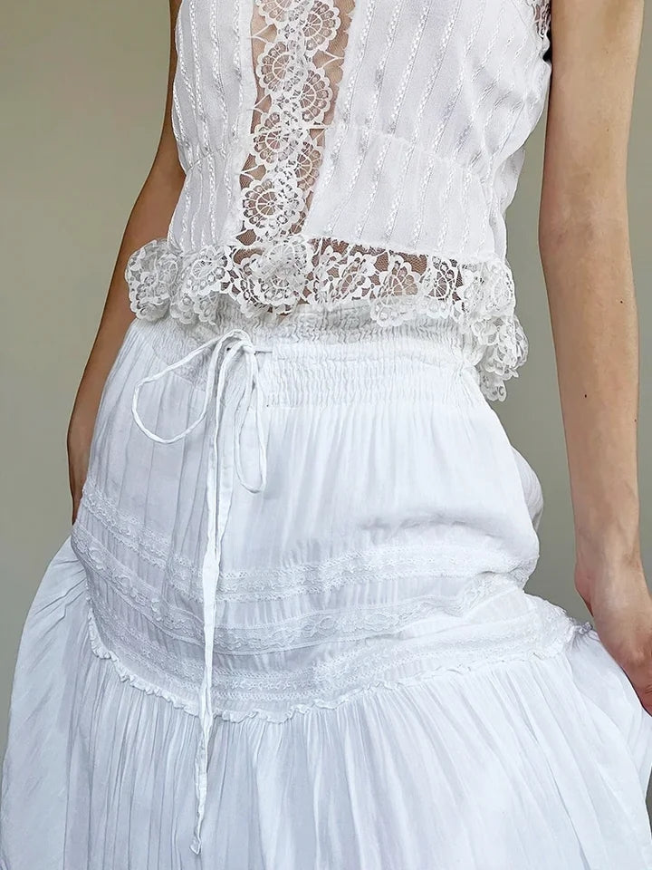 White Low Waist Maxi Skirt