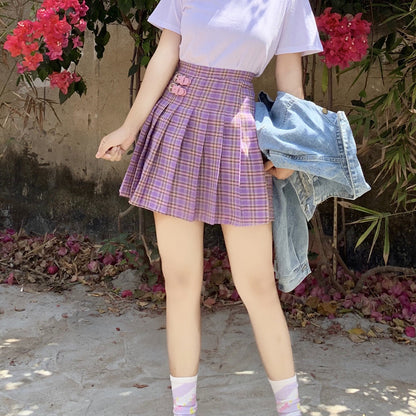 Cute Preppy Purple Plaid High Waisted Mini Skirt Summer Casual School Girl E-Girl Kawaii Korean Japanese Harajuku Streetwear