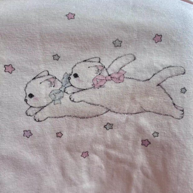 Rabbit Kitten Lace Trim Short Sleeve T-shirt