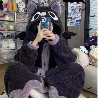 Japanese Bat Cartoon Plush Poncho