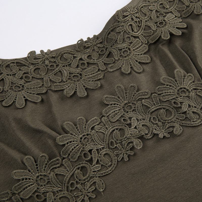 Green Ruffle Irregular Lace Dress