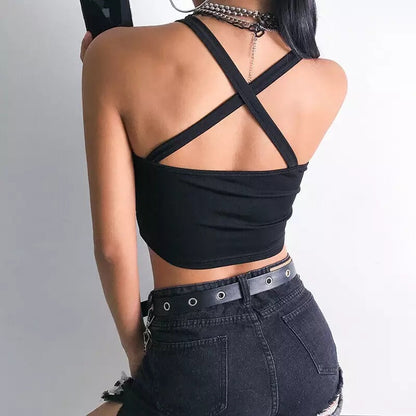 Cute Sexy Dragon Buckle Vest Tube Crop Top Cami Tank Shirt Tee T-shirt E-Girl Kawaii Korean Japanese Harajuku Chinese Retro Streetwear Aesthetic