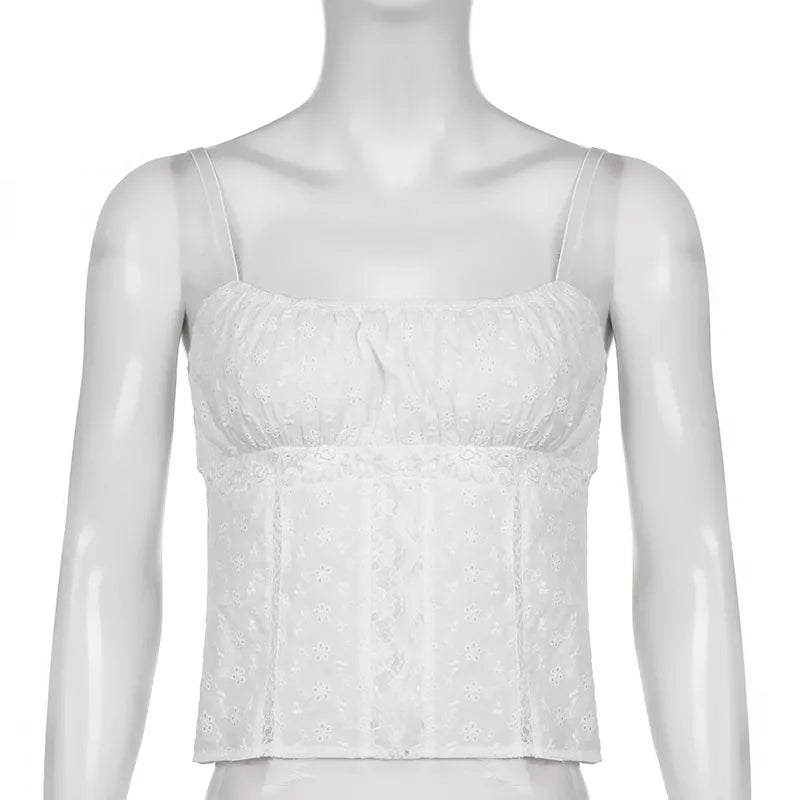 White Lace Milkmaid Fairy Crop Top